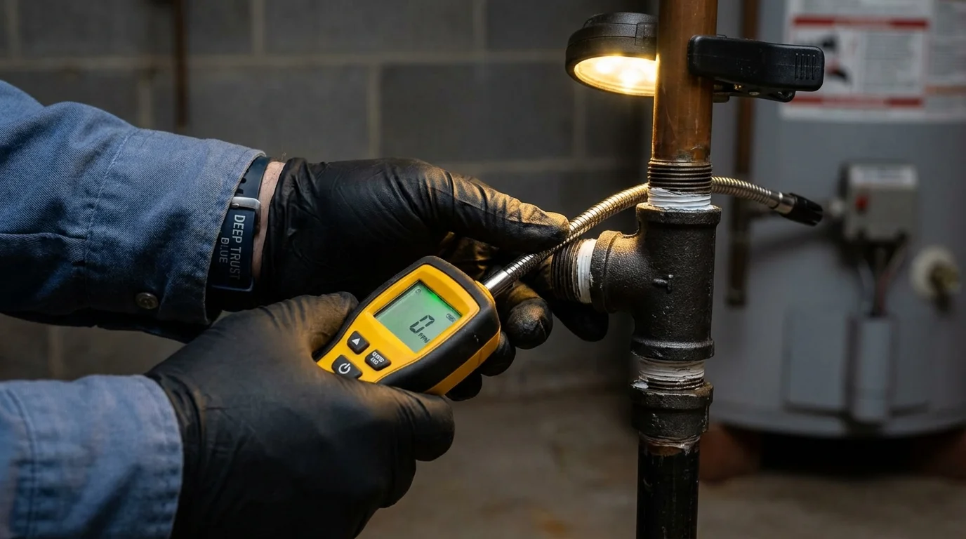 Gas leak detection with electronic sniffer by Johns Plumbing LLC in Fairport