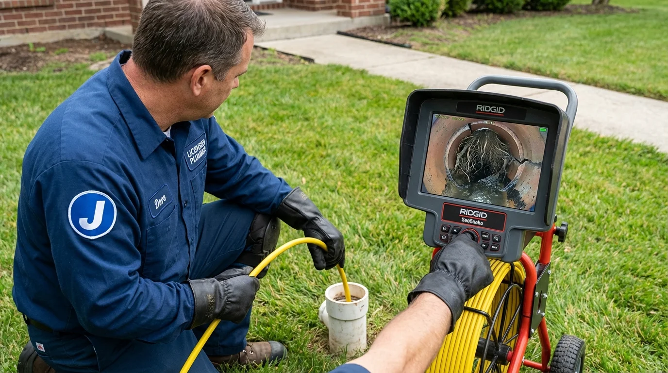 Sewer camera inspection being performed by Johns Plumbing LLC in Fairport