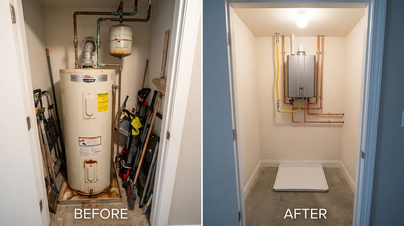Tank water heater versus wall-mounted tankless unit comparison for Fairport, NY homeowners