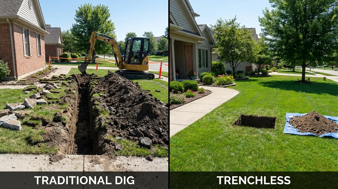 Trenchless sewer repair with minimal yard damage versus traditional excavation in Fairport, NY